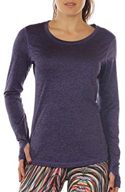 icyzone Damen Laufshirt Langarm Sport Shirt mit Daumenloch Fitness Yoga Oberteil (L, Purple) von icyzone