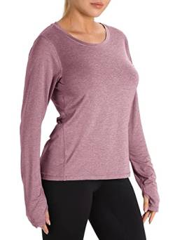 icyzone Damen Laufshirt Langarm Sport Shirt mit Daumenloch Fitness Yoga Oberteil (XL, Rose Wine) von icyzone