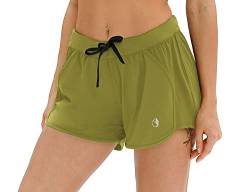 icyzone Damen Laufshorts Sport Hose Kurze Yoga Fitness Gym Shorts (S, Senfgrün) von icyzone