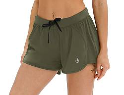 icyzone Damen Laufshorts Sport Hose Kurze Yoga Fitness Gym Shorts (XL, Armeegrün) von icyzone