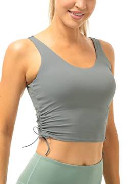 icyzone Damen Longline Sport-BH Gepolsterte Yoga Fitness Crop Top U-Rücken Tank Gym Bra (S, Grey) von icyzone
