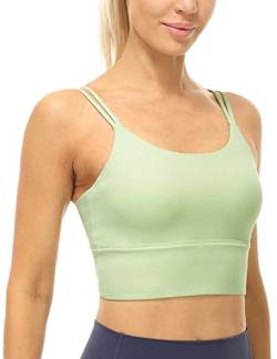 icyzone Damen Longline Sport-BH Gepolsterte Yoga Top Strappy Fitness Bra Gym Crop Tank Tops (S, Pastel Green) von icyzone