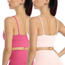 icyzone Damen Longline Sport-BH mit Gepolstert Fitness Yoga Top Strappy Bra, 2er Pack (L, Pink Lychee/Rose Pink) von icyzone