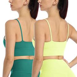 icyzone Damen Longline Sport-BH mit Gepolstert Fitness Yoga Top Strappy Bra, 2er Pack (S, Neon Orange/Green) von icyzone