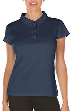icyzone Damen Poloshirt Kurzarm Golf Polohemd Atmungsaktiv Sport Tennis T-Shirt (L, Navy Blau) von icyzone