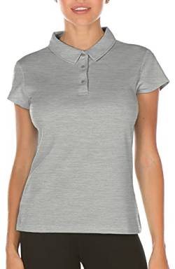 icyzone Damen Poloshirt Kurzarm Golf Polohemd Atmungsaktiv Sport Tennis T-Shirt (S, Grau) von icyzone