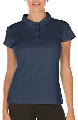 icyzone Damen Poloshirt Kurzarm Golf Polohemd Atmungsaktiv Sport Tennis T-Shirt (XL, Navy Blau) von icyzone