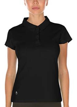 icyzone Damen Poloshirt Kurzarm Golf Polohemd Atmungsaktiv Sport Tennis T-Shirt (XL, Schwarz) von icyzone