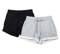 icyzone Damen Shorts Kurze Sporthose Jogginghose Atmungsaktiv Laufshorts Gym Fitness Shorts 2er Pack (L, Black/Grey) von icyzone
