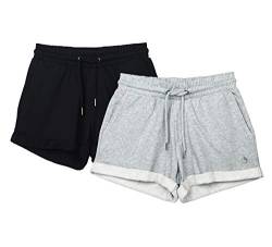 icyzone Damen Shorts Kurze Sporthose Jogginghose Atmungsaktiv Laufshorts Gym Fitness Shorts 2er Pack (M, Black/Grey) von icyzone