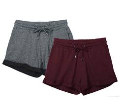 icyzone Damen Shorts Kurze Sporthose Jogginghose Atmungsaktiv Laufshorts Gym Fitness Shorts 2er Pack (M, Charcoal/Wine) von icyzone