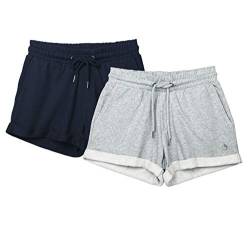 icyzone Damen Shorts Kurze Sporthose Jogginghose Atmungsaktiv Laufshorts Gym Fitness Shorts 2er Pack (M, Navy/Grey) von icyzone