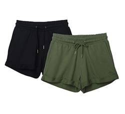 icyzone Damen Shorts Kurze Sporthose Jogginghose Atmungsaktiv Laufshorts Gym Fitness Shorts 2er Pack (S, Black/Green) von icyzone