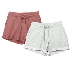 icyzone Damen Shorts Kurze Sporthose Jogginghose Atmungsaktiv Laufshorts Gym Fitness Shorts 2er Pack (XL, Dusty Pink/Light Gray) von icyzone
