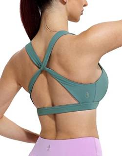 icyzone Damen Sport-BH, Ohne Bügel Gekreuzt Rücken Gepolstert Fitness Yoga Bra (S, Marine Blue) von icyzone