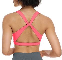 icyzone Damen Sport-BH, Ohne Bügel Gekreuzt Rücken Gepolstert Fitness Yoga Bra (S, Neon Pink) von icyzone