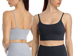 icyzone Damen Sport-BH Camisole Stretch Fitness Crop Top mit BH Gepolstert Yoga Bra, 2er Set (M, Black/Grey) von icyzone