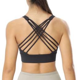 icyzone Damen Sport-BH Gepolstert Ohne Bügel Yoga Bra Gekreuzt Rücken Sport Gym Fitness BH (Graphite, L) von icyzone