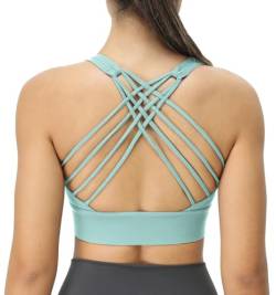 icyzone Damen Sport-BH Gepolstert Ohne Bügel Yoga Bra Gekreuzt Rücken Sport Gym Fitness BH (ICY Green, M) von icyzone