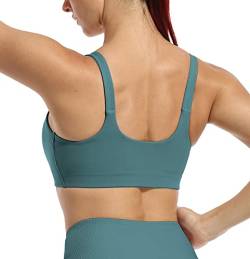 icyzone Damen Sport-BH Gepolstert U-Rücken Yoga Bustier ohne Bügel Sport Fitness BHS (S, Desert Teal) von icyzone