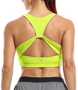 icyzone Damen Sport-BH Ohne Bügel Fitness Bustier Gym Yoga BH mit Abnehmbare Gepolstert (L, Neon Yellow) von icyzone