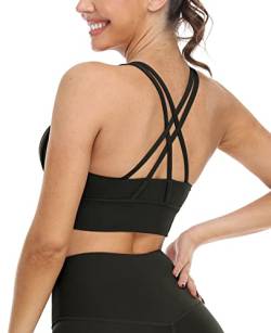 icyzone Damen Sport BH Starker Halt Gepolstert Training Bustier Top Fitness Yoga Bra (S, Black-A) von icyzone