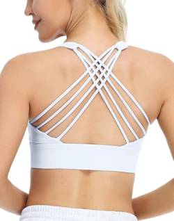 icyzone Damen Sport-BH mit Gepolstert Ohne Bügel Gekreuzt Rücken Gym Fitness Yoga Bra (Off White, M) von icyzone