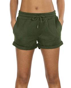 icyzone Damen Sport Kurze Hose Laufshorts Jogginghose Sommer Sportshorts Atmungsaktiv Running Gym Shorts (XXL, Army Green) von icyzone