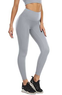 icyzone Damen Sport Leggings Blickdicht 7/8 Sporthose High Waist Yoga Hose Fitness Leggins (L, Grey) von icyzone