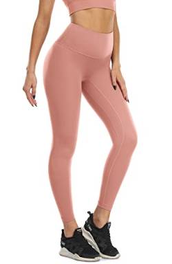 icyzone Damen Sport Leggings Blickdicht 7/8 Sporthose High Waist Yoga Hose Fitness Leggins (L, Light Pink) von icyzone