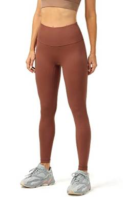 icyzone Damen Sport Leggings Blickdicht 7/8 Sporthose High Waist Yoga Hose Fitness Leggins (XL, Copper Brown) von icyzone