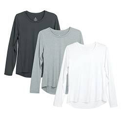 icyzone Damen Sport Shirt Langarm 3er Pack Atmungsaktive Laufshirt Funktionsshirt für Gym Fitness (Black/Gray/White, M) von icyzone