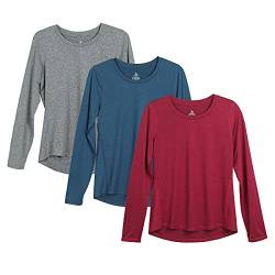 icyzone Damen Sport Shirt Langarm 3er Pack Atmungsaktive Laufshirt Funktionsshirt für Gym Fitness (Charcoal/Royal Blue/Wine, XL) von icyzone