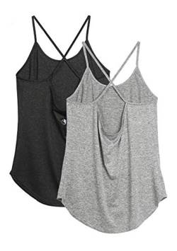 icyzone Damen Sport Shirt Yoga Rückenfrei Träger Top Gym Fitness Oberteile 2er Pack Sport Tank Top (XL, Schwarz/Grau) von icyzone