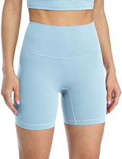 icyzone Damen Sport Shorts High Waist Kurze Sporthose Yogahose Kurze Leggings für Gym, Yoga, Fitness, Jogging (M, Baby Blue) von icyzone