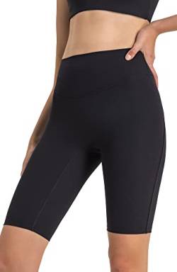 icyzone Damen Sport Shorts Hohe Taille Radlerhose Kurze Leggings Gerippte Biker Yoga Gym Shorts 10" (Black, XL) von icyzone