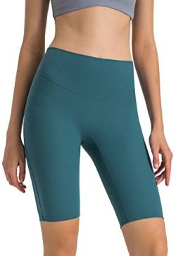 icyzone Damen Sport Shorts Hohe Taille Radlerhose Kurze Leggings Gerippte Biker Yoga Gym Shorts 10" (Green Jasper, S) von icyzone