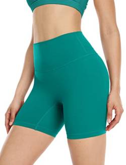 icyzone Damen Sport Shorts Kurze Sporthose Fitness Tights Hohe Taille Kurz Yoga Leggings (S, Teal Lagoon) von icyzone