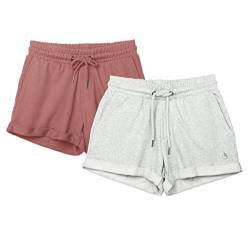 icyzone Damen Sport Shorts Kurze Sporthose Jogginghose Atmungsaktiv Laufshorts Gym Fitness Shorts 2er Pack (XXL, Dusty Pink/Light Gray) von icyzone