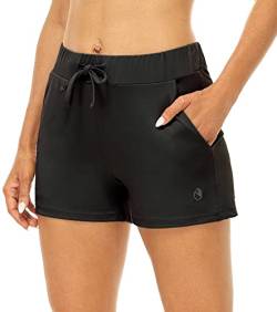 icyzone Damen Sport Shorts Kurze Sporthose Jogginghose Yoga Fitness Gym Shorts Sommer Laufshorts (XL, Schwarz) von icyzone