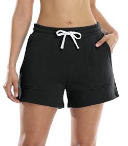 icyzone Damen Sport Shorts Laufshorts, Kurze Sporthose Jogginghose, Sommer Casual Sweatshorts (XL, Black) von icyzone