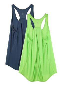 icyzone Damen Sport Tank Top Locker, Leicht Yoga Shirt, Jogging Fitness Tanktops Ärmellos Lässig Oberteile, 2er Pack (True Navy/Grass Green, M) von icyzone