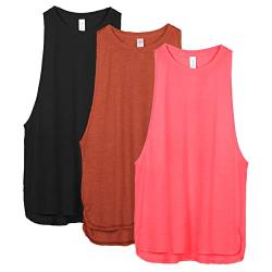 icyzone Damen Sport Tank Top Locker - Yoga Fitness Shirt Atmungsaktive Laufshirt Sport Gym Oberteile, 3er Pack (L, Black/Dusty Orange/Neon Pink) von icyzone