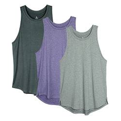 icyzone Damen Sport Tank Top Racerback Fitness Laufen Shirt Sport Oberteile Yoga Gym Top, 3er Pack (L, Schwarz/Violett/Grau) von icyzone