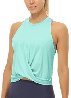 icyzone Damen Sport Tank Top Racerback Yoga Fitness Crop Top Ärmelloses Gym Shirt Oberteile (L, Aqua) von icyzone