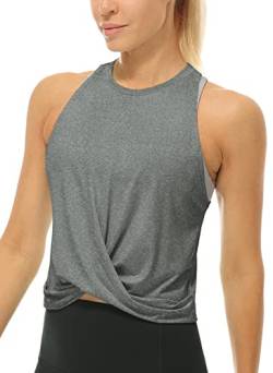 icyzone Damen Sport Tank Top Racerback Yoga Fitness Crop Top Ärmelloses Gym Shirt Oberteile (M, Grey) von icyzone