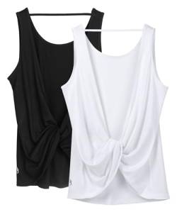 icyzone Damen Sport Tank Top Rückenfrei, Fitness Yoga Shirt Ärmellose Gym Sport Oberteil, 2er Pack (L, Black*/White*) von icyzone