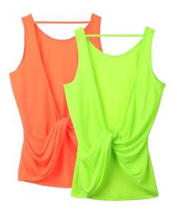 icyzone Damen Sport Tank Top Rückenfrei, Fitness Yoga Shirt Ärmellose Gym Sport Oberteil, 2er Pack (L, Neon Orange*/Neon Green*) von icyzone