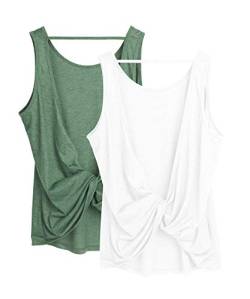 icyzone Damen Sport Tank Top Rückenfrei, Fitness Yoga Shirt Ärmellose Gym Sport Oberteil, 2er Pack (L, White*/Green*) von icyzone