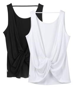 icyzone Damen Sport Tank Top Rückenfrei, Fitness Yoga Shirt Ärmellose Gym Sport Oberteil, 2er Pack (S, Black*/White*) von icyzone